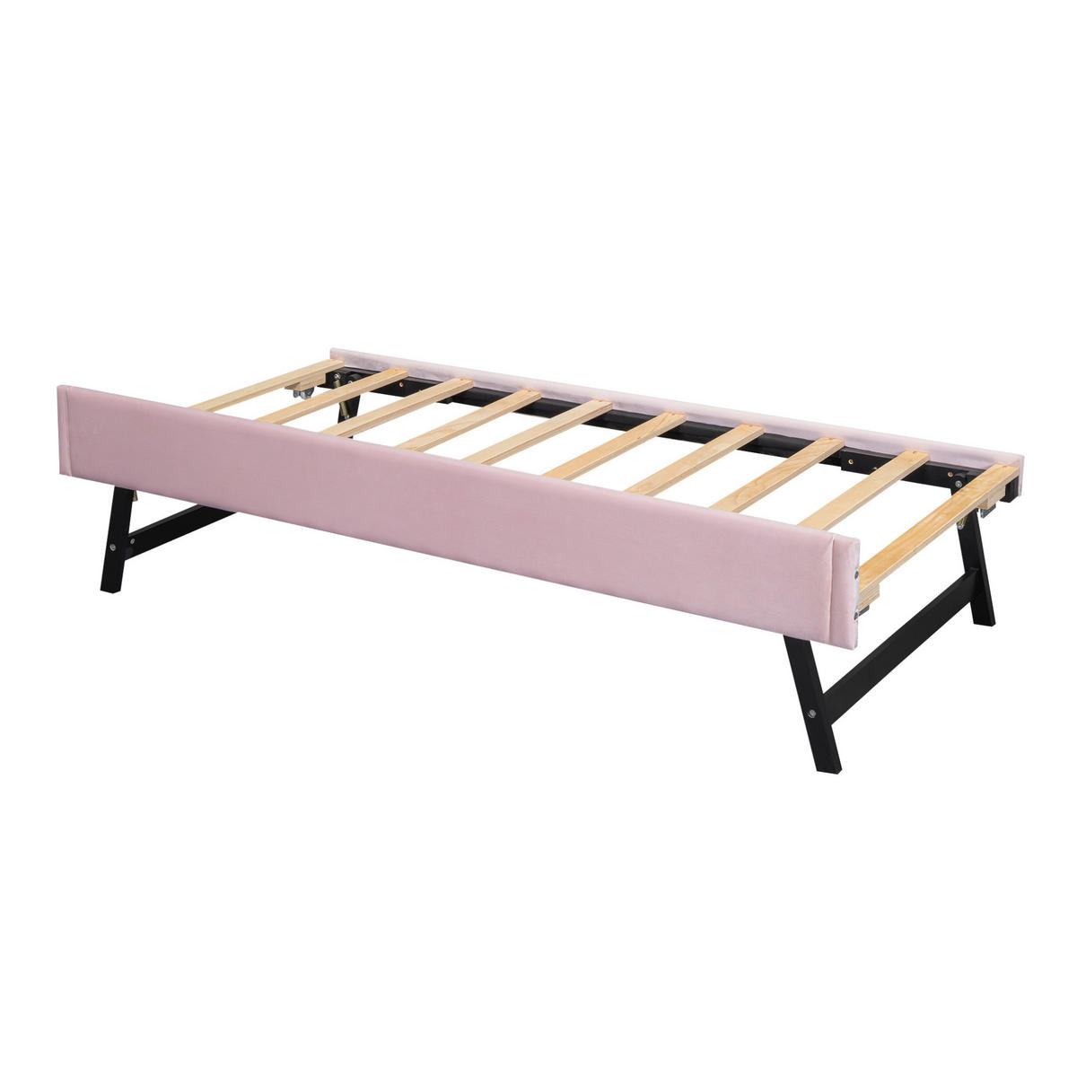 POLSTERBETT 90/200 cm Rosa aus Samt mit Rollbett - Rosa, Textil (90/200cm) - OKMYHOME