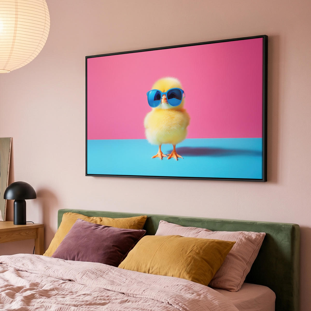 LEINWAND Bilder mit Rahmen - Chick - Sonnenbrille - Blau - 120x80 - Pink, Textil (120/80cm) - MuchoWow