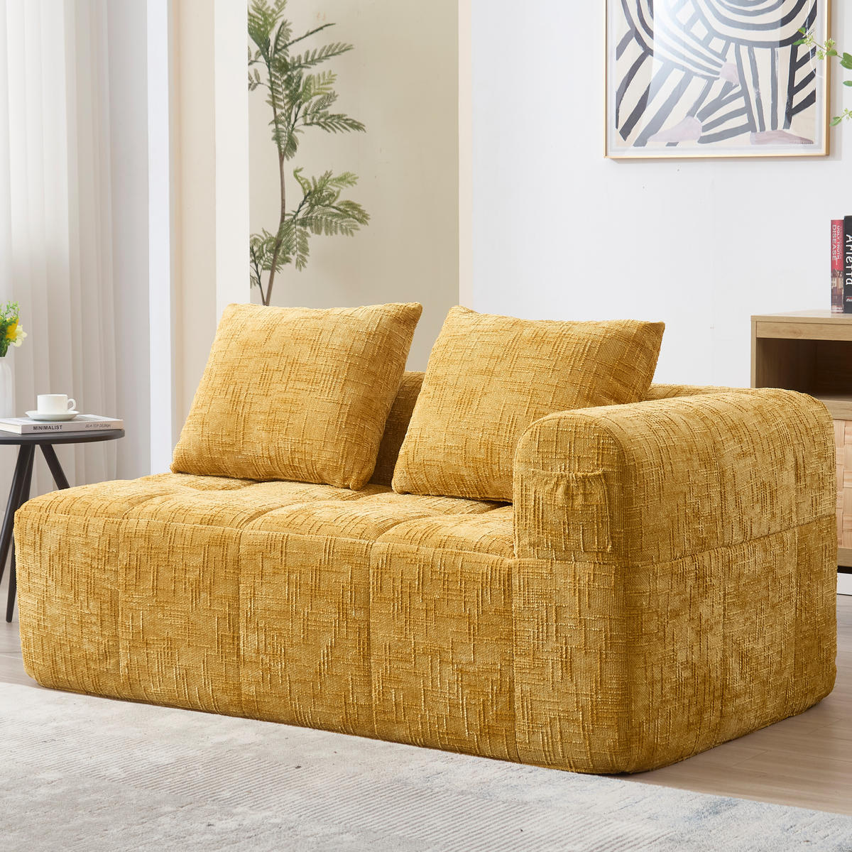 2-SITZER Sofa Chenille mit Chaiselongue und Seitentaschen 158/90/60 cm Gelb - Gelb, Textil (60/158/90cm) - Redom