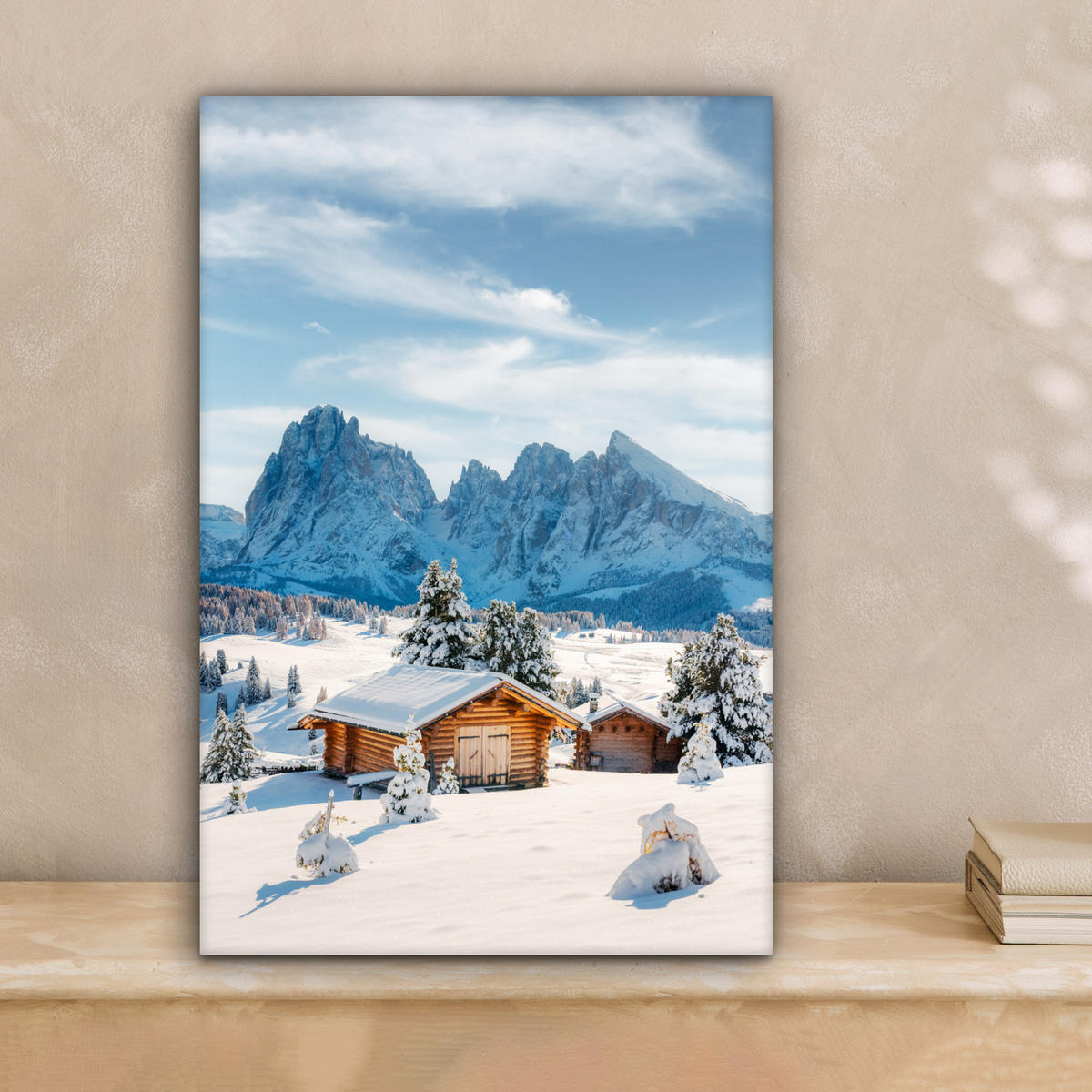 LEINWANDBILD Winter - Hütte - Berge - Aussicht - Schnee 20x30 cm - Eichefarben, Textil (20/30cm) - MuchoWow