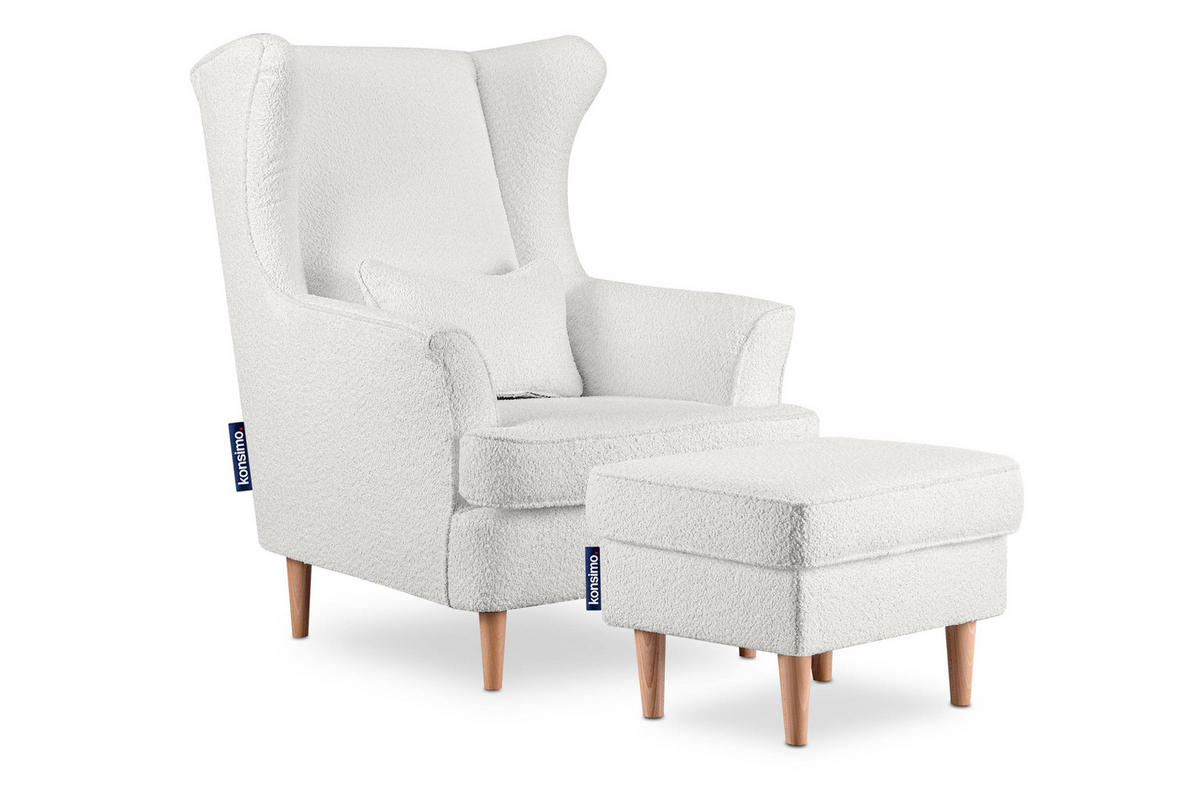 SITZHOCKER STRALIS zeitloses Design hohe Füße, weiß - Weiß, Textil (41/43/56cm) - KONSIMO®