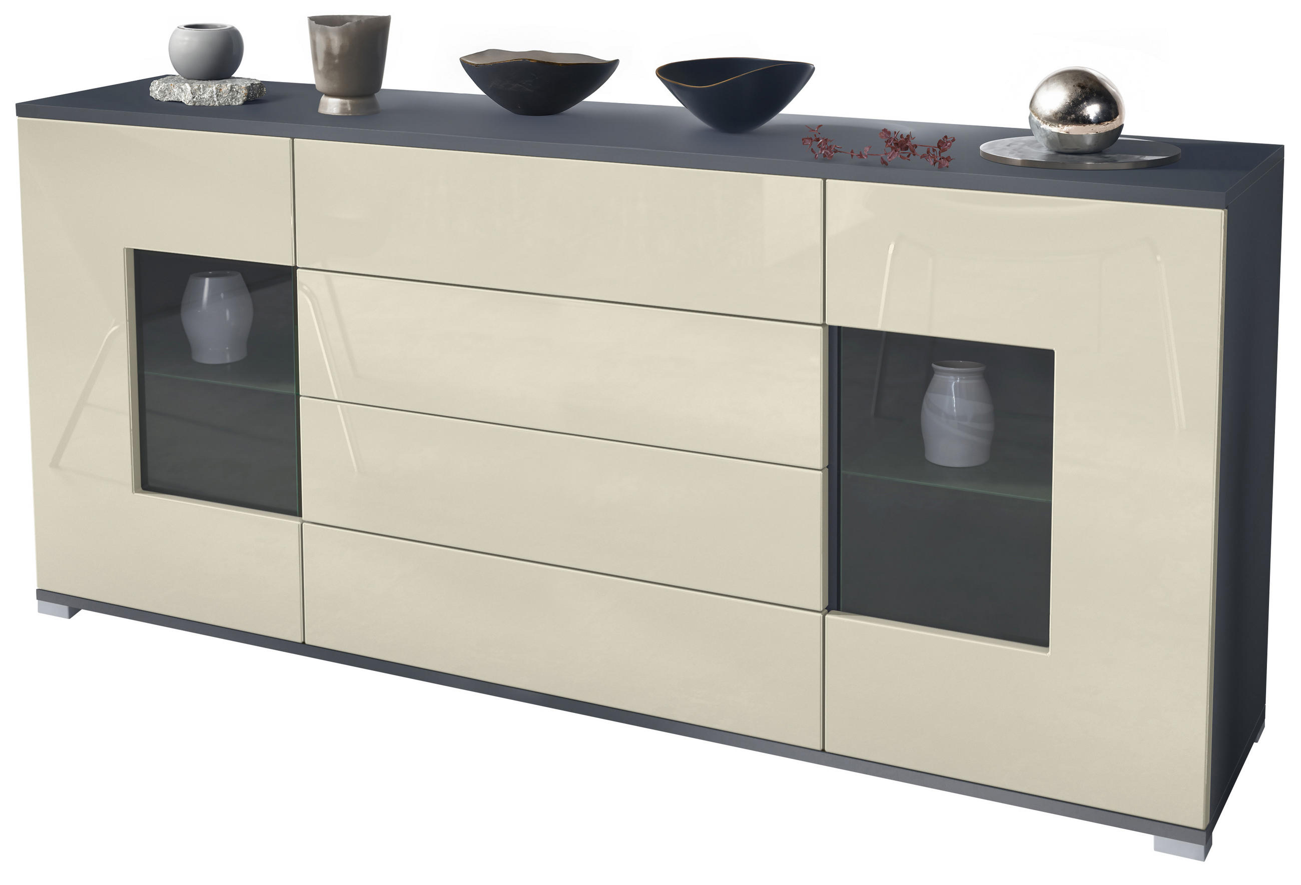 SIDEBOARD Grömitz Creme Hochglanz - Creme, Holzwerkstoff (166.5/75.5/35cm) - Vladon