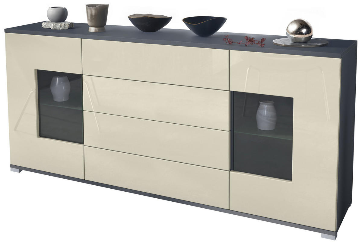 SIDEBOARD Grömitz Creme Hochglanz - Creme, Holzwerkstoff (166.5/75.5/35cm) - Vladon
