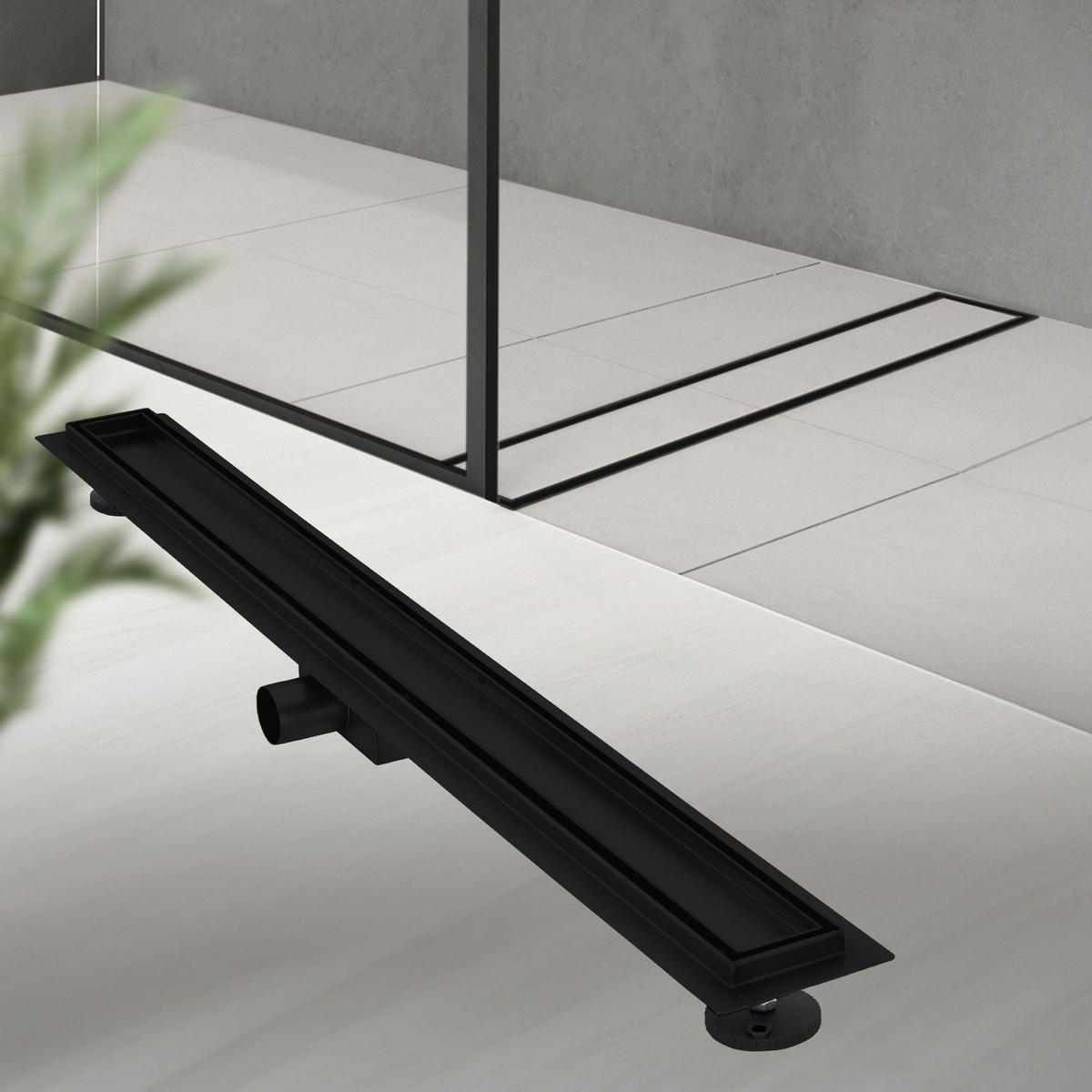 DUSCHRINNE 90cm - Schwarz, Metall (13.9/7.8/94cm) - LuxeBath