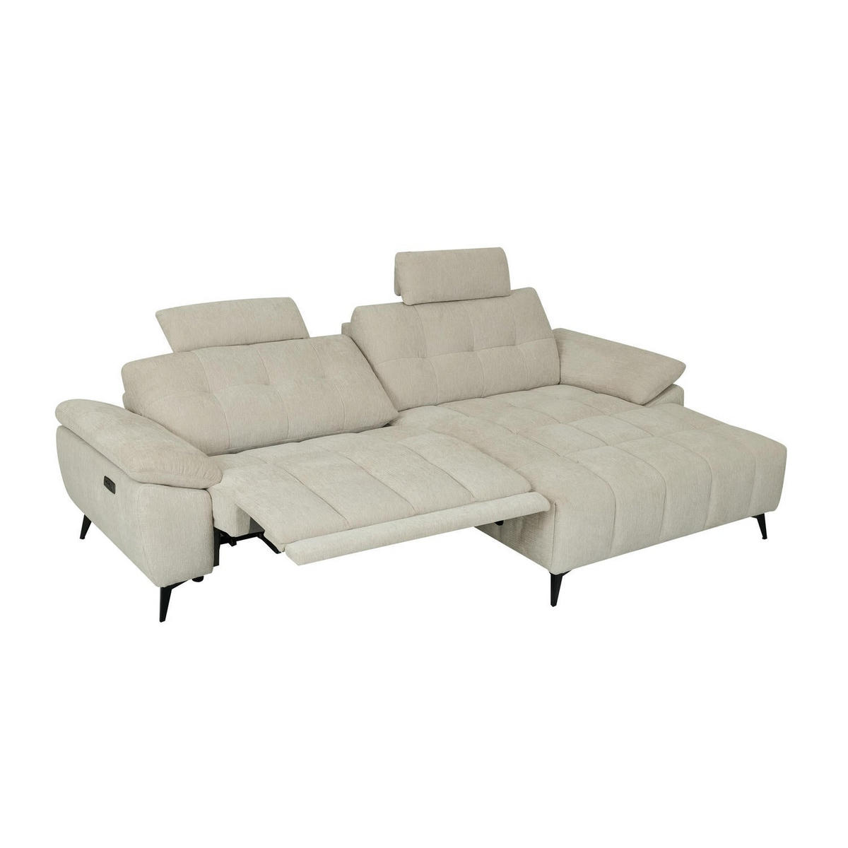 ECKSOFA Webstoff Creme Beige - Beige/Schwarz, Textil/Metall (268/156cm) - Furnhouse