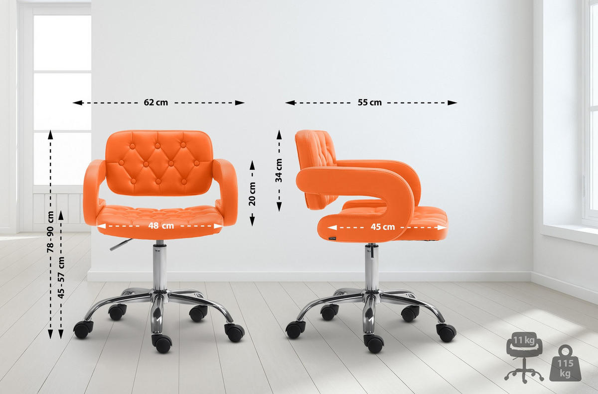 DREHSTUHL Lederlook orange - Chromfarben/Orange, Textil/Metall (62/78/55cm) - CLP