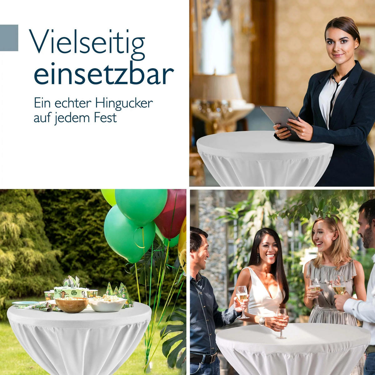 STEHTISCHHUSSE Premium Ø 70cm Weiß (2tlg) - Weiß, Kunststoff/Textil (70/145cm) - Beautissu 