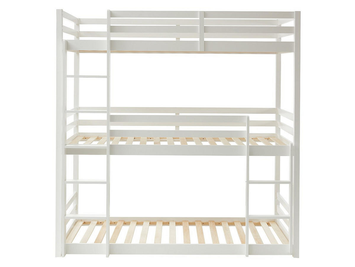 ETAGENBETT 3 Personen + Matratzen - Kiefernholz - 3 x 90 x 200 cm - Weiß - VAGAR - Weiß, Holz (101/208cm) - Vente-Unique