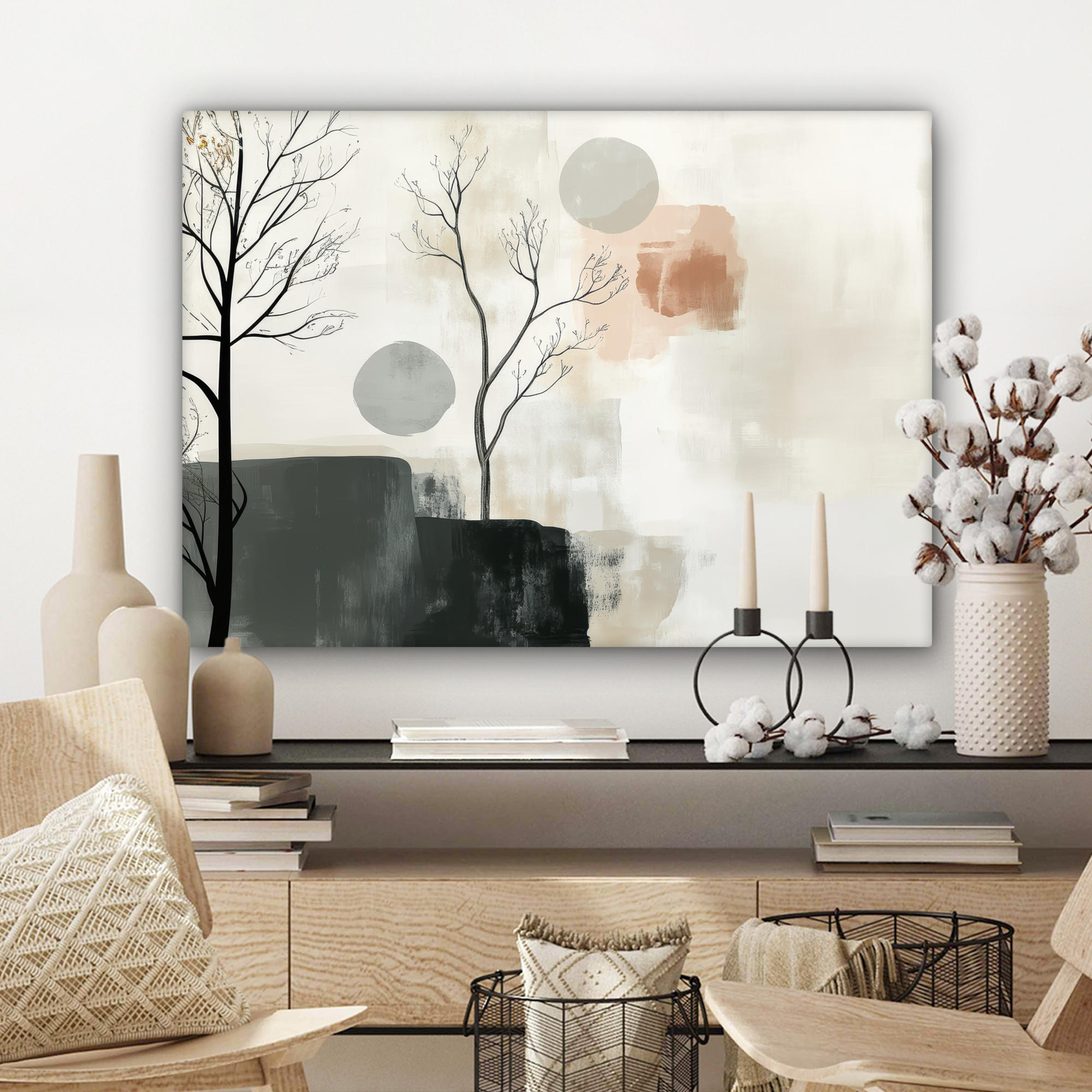 LEINWANDBILD Wabi sabi - Beige - Pflanze Wandbilder 80x60 cm - Sandfarben, Textil (80/60cm) - MuchoWow