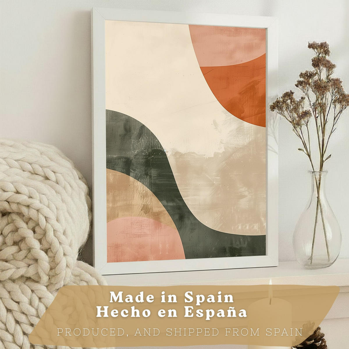 POSTER Set of 3 Abstract Shape Wall Art Prints Modern Brown Green Orange Decor for Living Room Bedroom Kitchen Bathroom Weißer Rahmen A4 - Weiß, Papier (29.7/1/21cm) - Nacnic