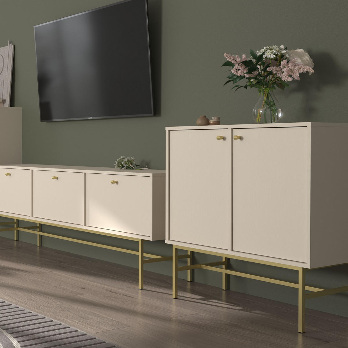 KOMMODE TORINO 84/86/41 cm mit 2 Türen Beige - Beige, Holzwerkstoff (84/86/41cm) - MASSENO