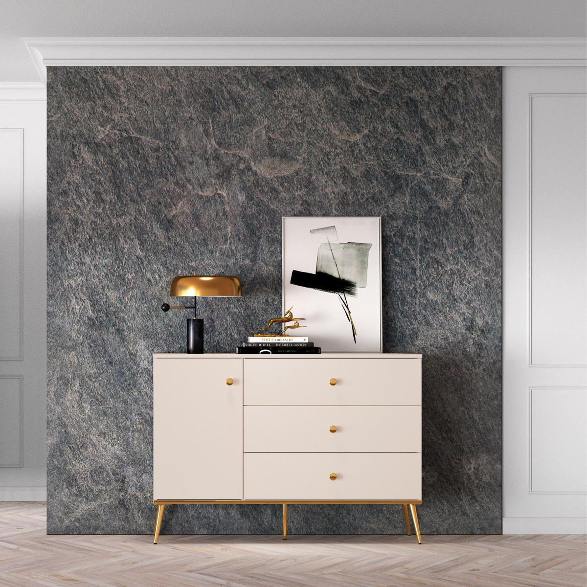 KOMMODE FRALIA,Creme - Creme, Holzwerkstoff (120/85/40cm) - KONSIMO®