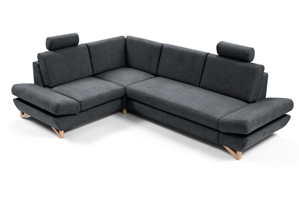 ECKSOFA CASA II L-S Anthrazit Plüsch-Stoff mit Schlaffunktion - Anthrazit, Holz (272/199cm) - MASSENO
