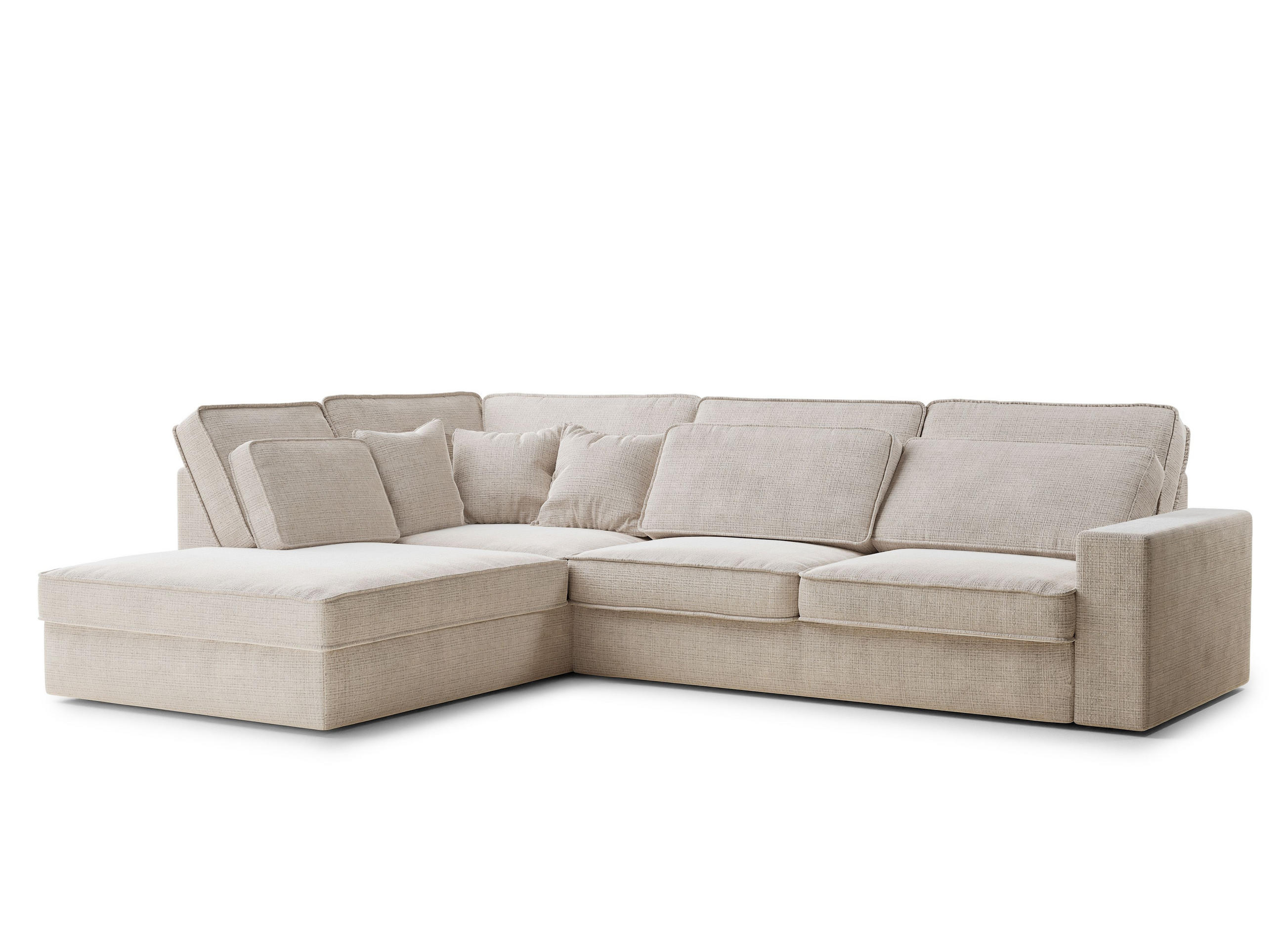 ECKSOFA Kirou Creme Chenille-Stoff - Links Seite - Creme/Schwarz, Holz/Holzwerkstoff (225/311cm) - Maison de Reve