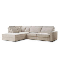 ECKSOFA Kirou Creme Chenille-Stoff - Links Seite - Creme/Schwarz, Holz/Holzwerkstoff (225/311cm) - Maison de Reve