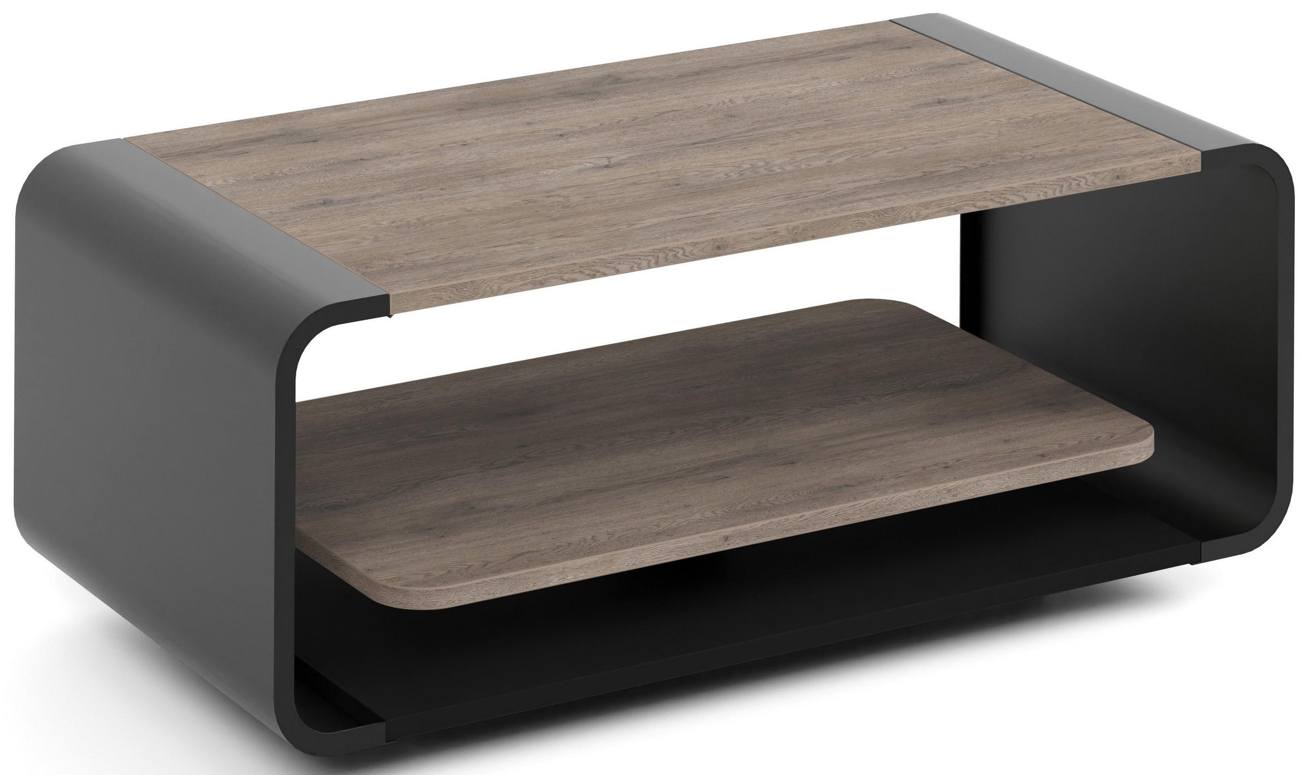 COUCHTISCH Sora in Cremona Cannolo Eiche mit abgerundetem schwarzem Metallgestell 100/50/41 cm - Greige/Schwarz, Holzwerkstoff (50/100/41cm) - WFL GROUP