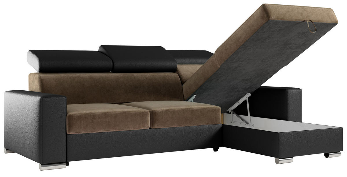 ECKSOFA FOX-L Braun/Schwarz - Silberfarben/Schwarz, Kunststoff/Textil (242/168cm) - MKS