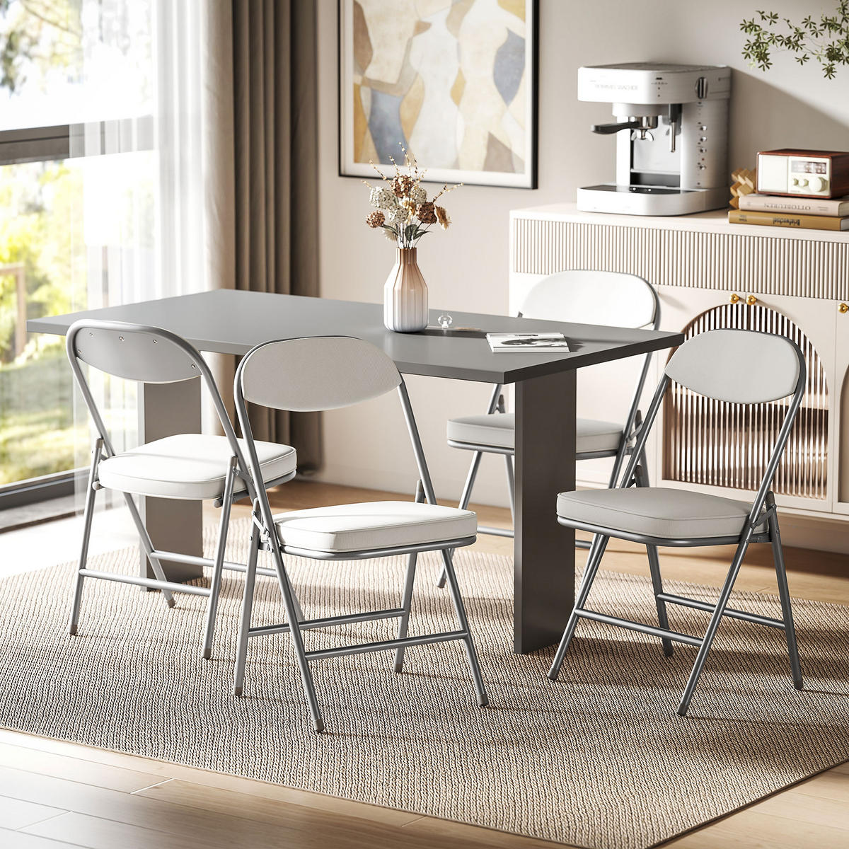 KLAPPSTUHL 4er Set Polyester Stahl Cremeweiß - Weiß, Kunststoff (45/82/48.5cm) - HOMCOM