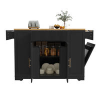KÜCHENINSEL 120/50/92 cm schwarz aus MDF mit Rollen - Schwarz, Holzwerkstoff (120/92/50cm) - OKWISH