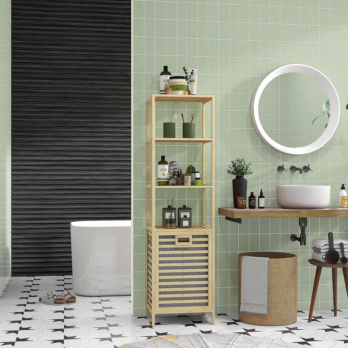 BADEZIMMERREGAL - Naturfarben, Holzwerkstoff/Kunststoff (33/160/44cm) - HOMCOM