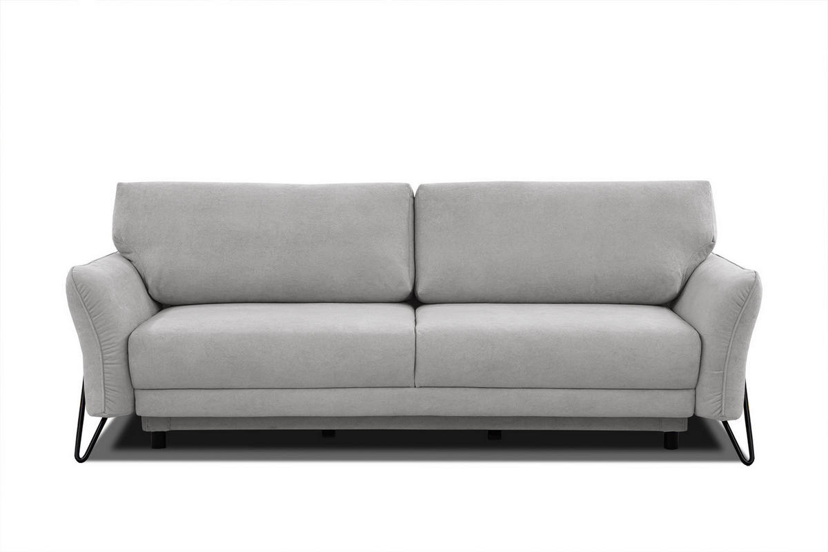 SOFA LOREM 3-Sitzer mit Schlaffunktion, hellgrau - Hellgrau/Schwarz, Holz/Textil (232/90/107cm) - Courtois Laville