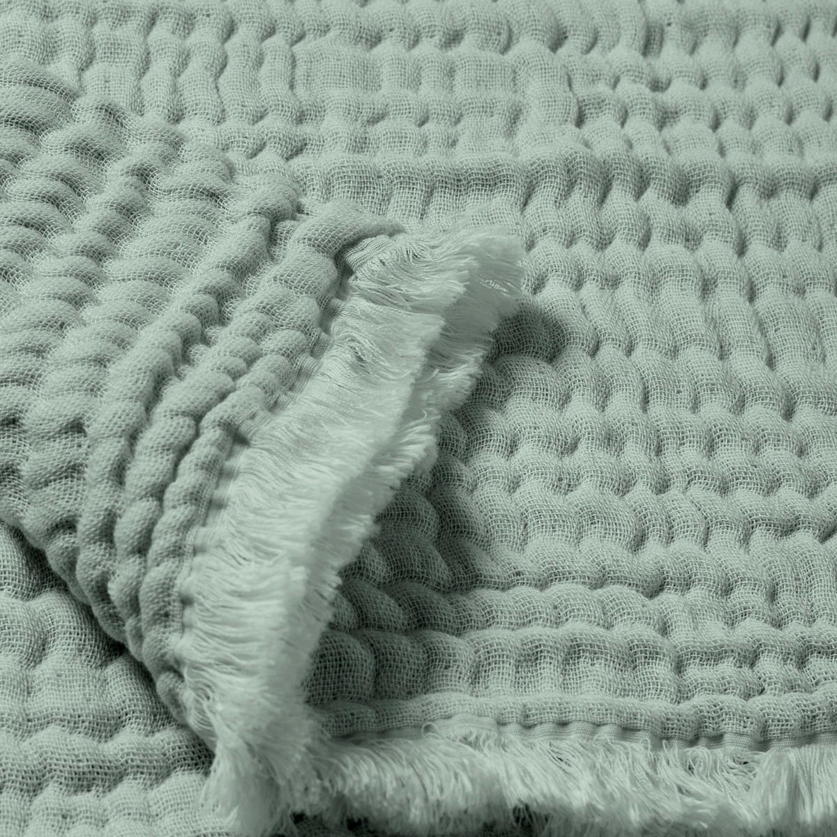 MUSSELINDECKE Mint Fransen - Mintgrün, Textil (80/80cm) - nordic coast company