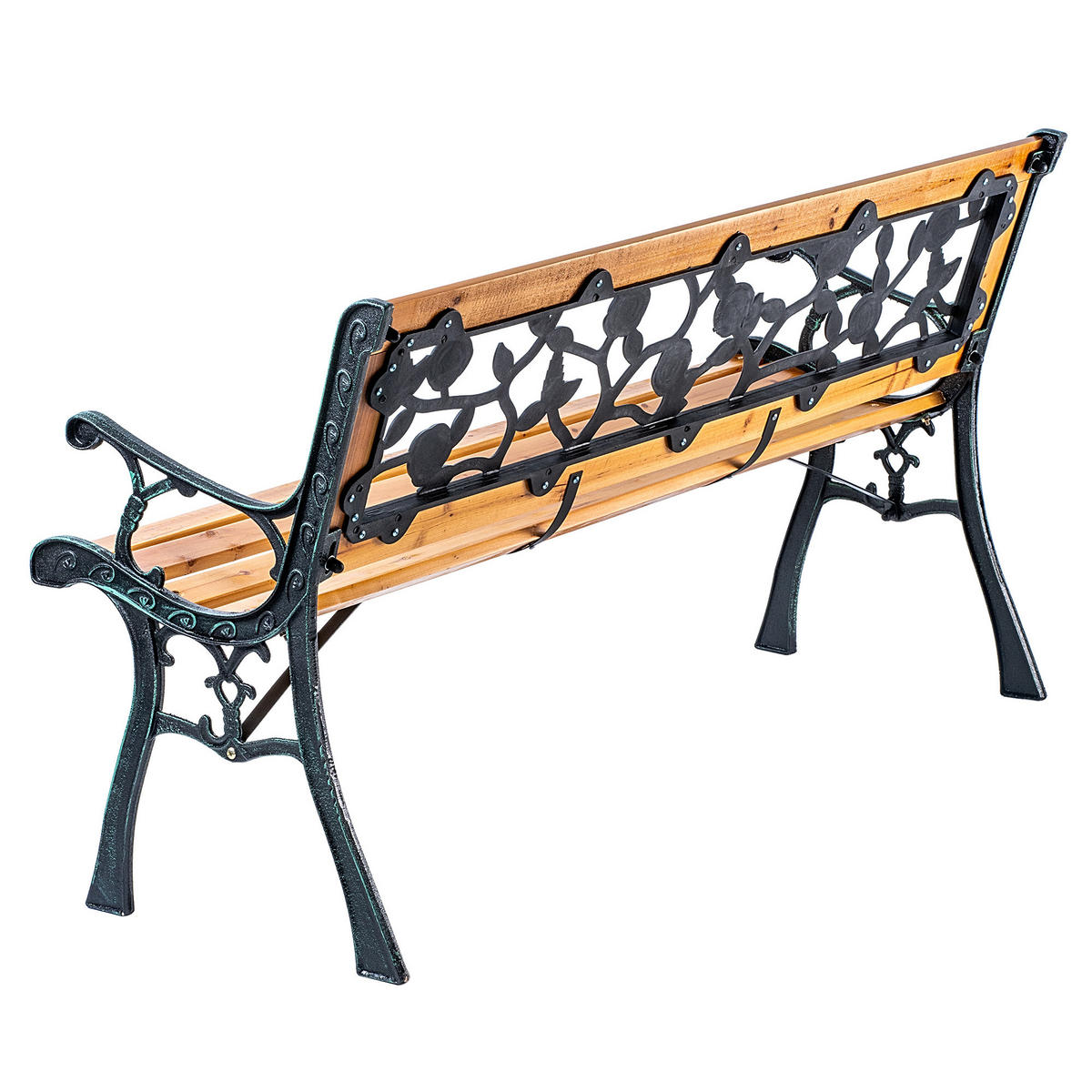 GARTENBANK aus Holz und Gusseisen, 2-Sitzer Holzbank mit Armlehnen & Rückenlehne - Hellbraun, Holz (52/73.5/127cm) - KADAX