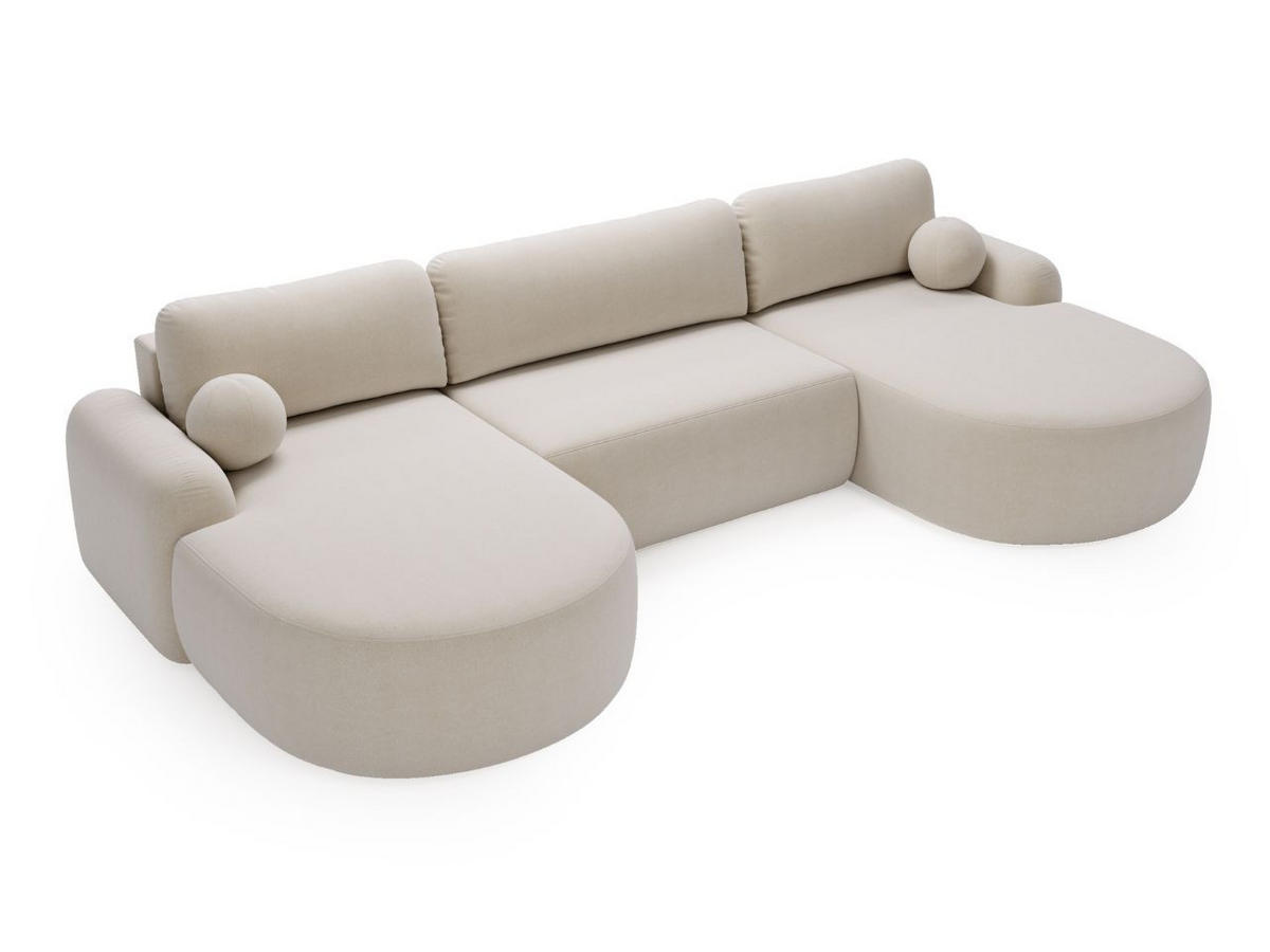 ECKSOFA Aurio U Bouclé-Stoff Creme - Creme/Schwarz, Kunststoff/Textil (347/177cm) - Graingold