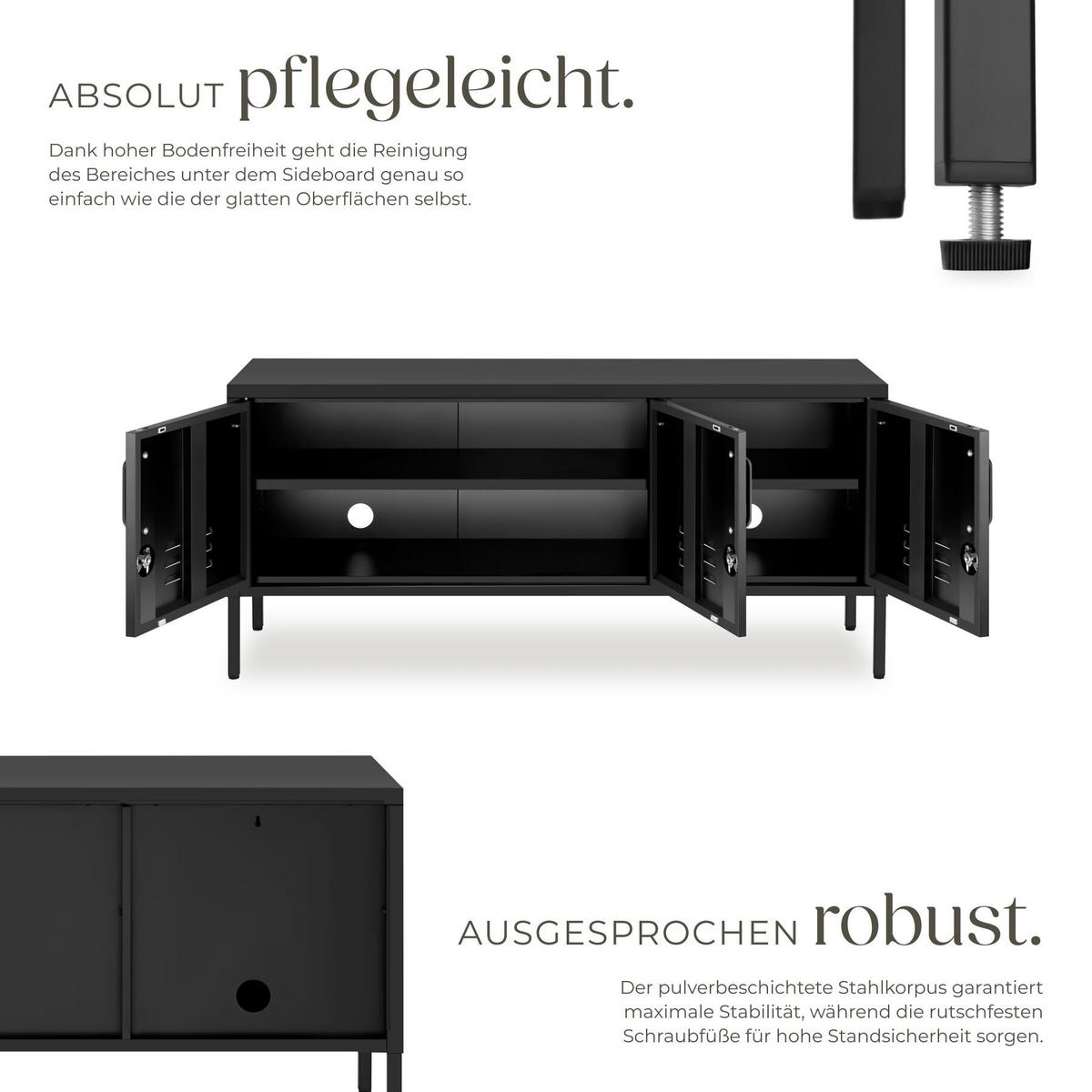 SIDEBOARD Baker, Kippschutz, höhenverstellbare Füße, schwarz - Schwarz, Metall (120/55.5/37.5cm) - tectake