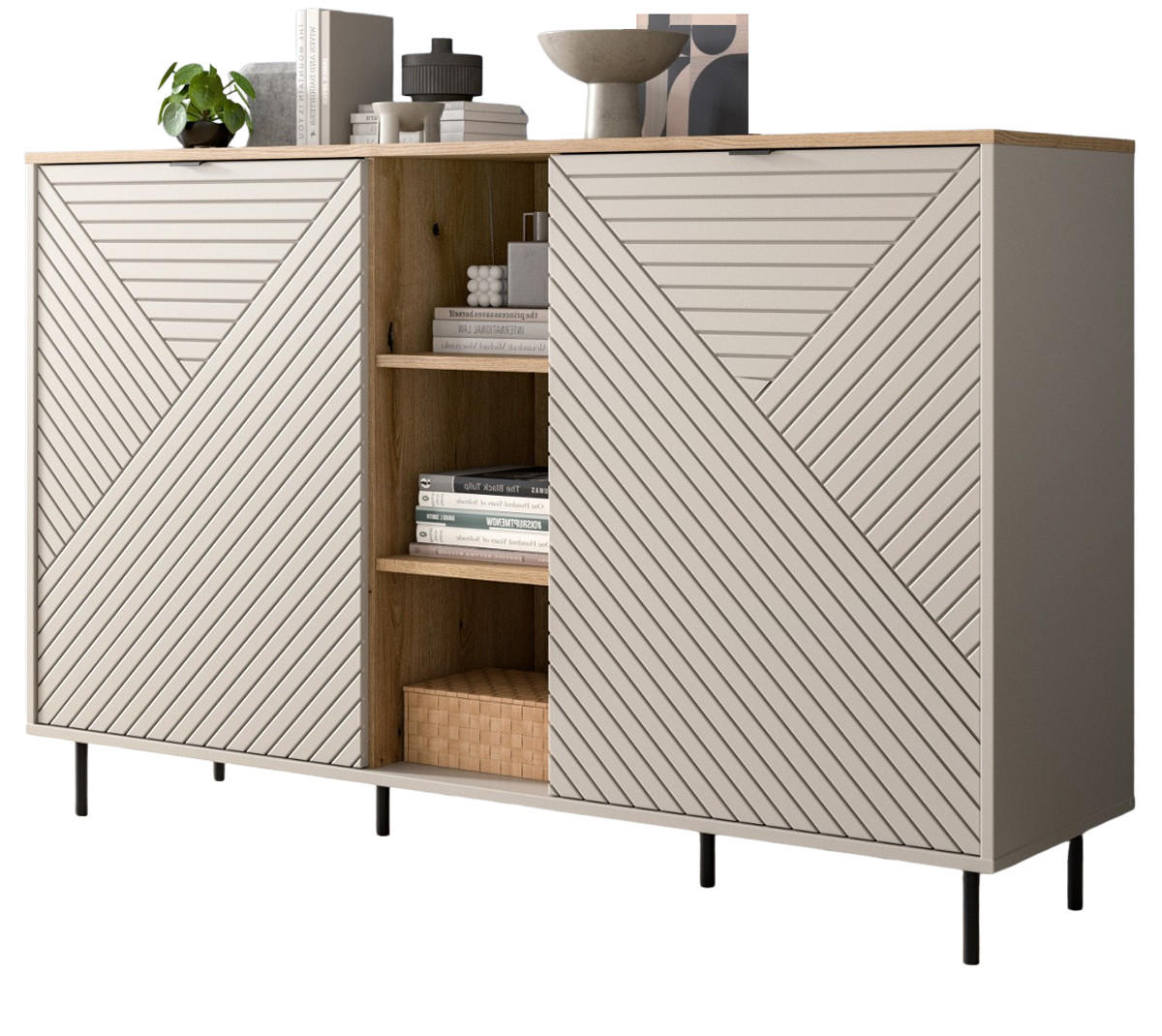SIDEBOARD Kaschmir, Evoke Eiche 154 x 95 cm, Kommode in modernem Design - Kaschmir/Eichefarben, Holzwerkstoff/Metall (154/95/40cm) - Inn.Furn