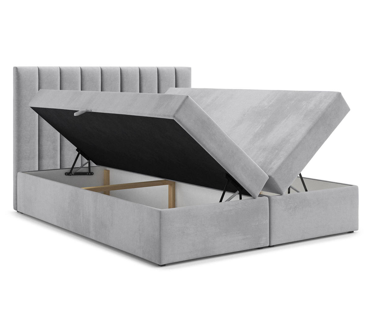 BOXBETT BURSA 180x200 cm mit Bettkasten und Matratze - Grau + TOPPER - Schwarz/Grau, Holz/Holzwerkstoff (180/200cm) - AX Living
