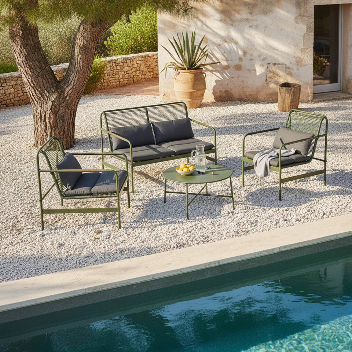 GARTENMÖBEL 4-Sitzer, Grün - Grün, Textil - Oviala