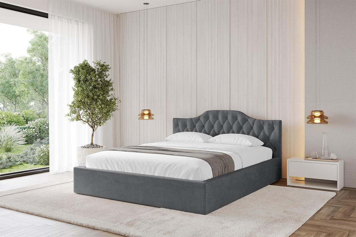 POLSTERBETT mit Bettkasten und Lattenrost, Bett mit Matratze H3/H4 - FALIO-V1 180x200 Dunkelgrau - Anthrazit, Holzwerkstoff/Textil (180/200cm) - ALTDECOR