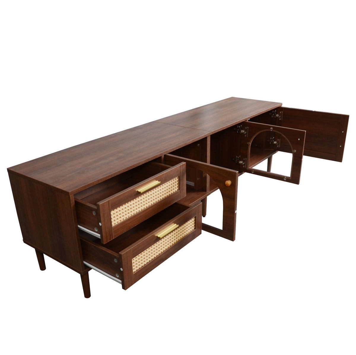 TV-SCHRANK in Braun mit LED, Rattan-Schubladen und Glastüren 180/40/50 cm - Braun, Holzwerkstoff (180/50/40cm) - Redom