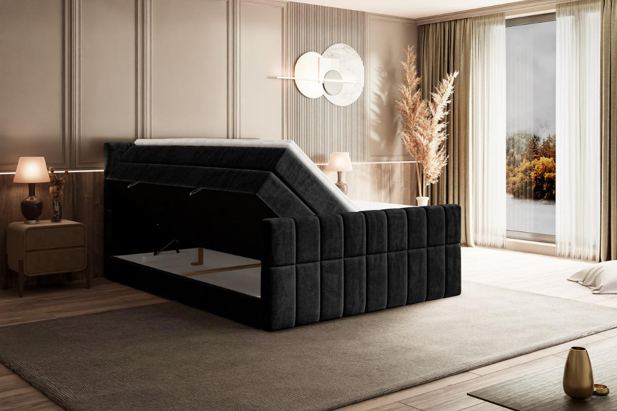 BOXSPRINGBETT MIAMI-Z KING - 200x200 - H3/H4 - Schwarz - Schwarz, Holzwerkstoff (200/200cm) - ALTDECOR
