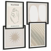 BILDER SET 4er Set - 50x50 cm & 40x60 cm Schwarzer Rahmen - Minimalistische Sandwellen - Schwarz, Kunststoff (50/50cm) - TULUP