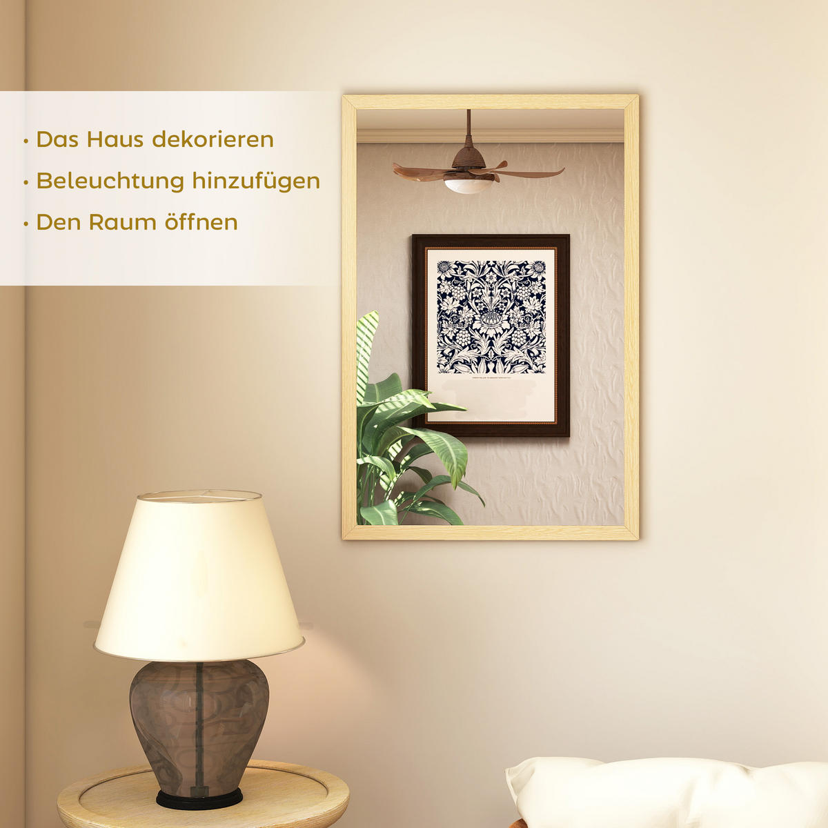 RECHTECKIG Spiegel Dekorativ 40 x 60 cm - Naturfarben, Holzwerkstoff (2/60/40cm) - HOMCOM