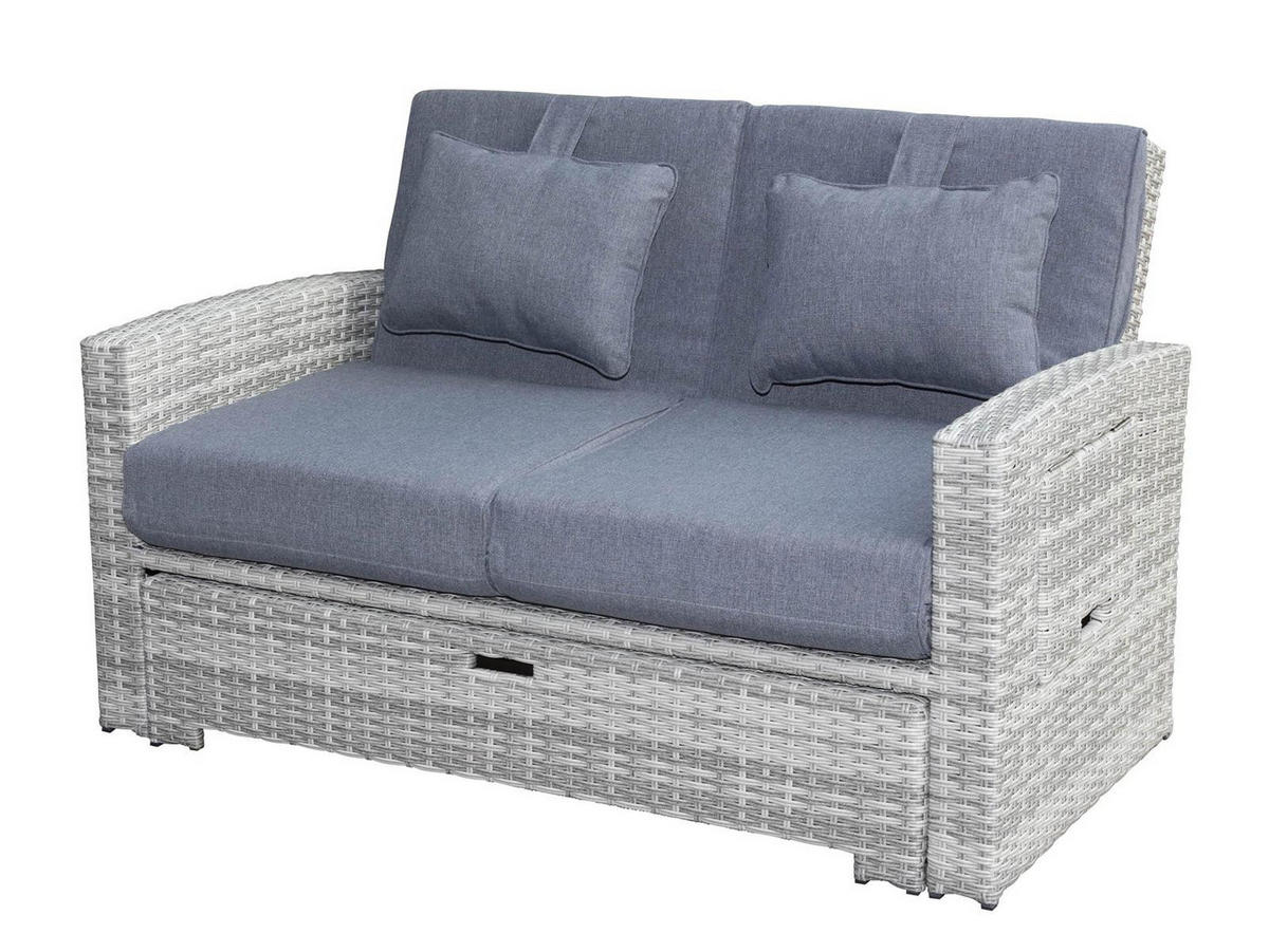 GARTEN-MULTIFUNKTIONSSOFA Begur Grau Polyrattan ausklappbar für 2 Personen - Grau, Naturmaterialien (80/86/156cm) - bellavista - Home & Garden