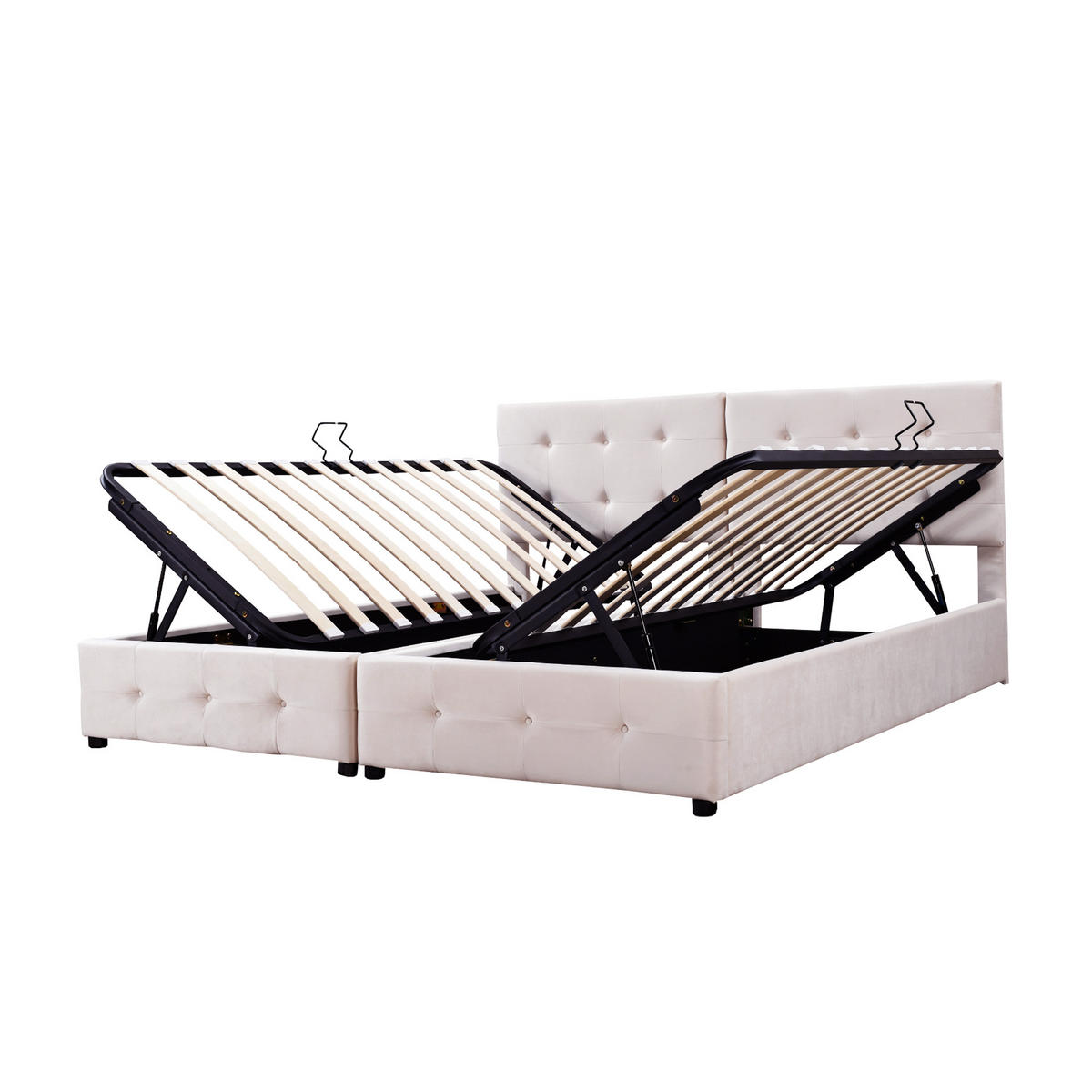 POLSTERBETT 180/200 cm hydraulisches Stauraumbett aus Samt in Beige - Beige, Textil (180/200cm) - OKWISH