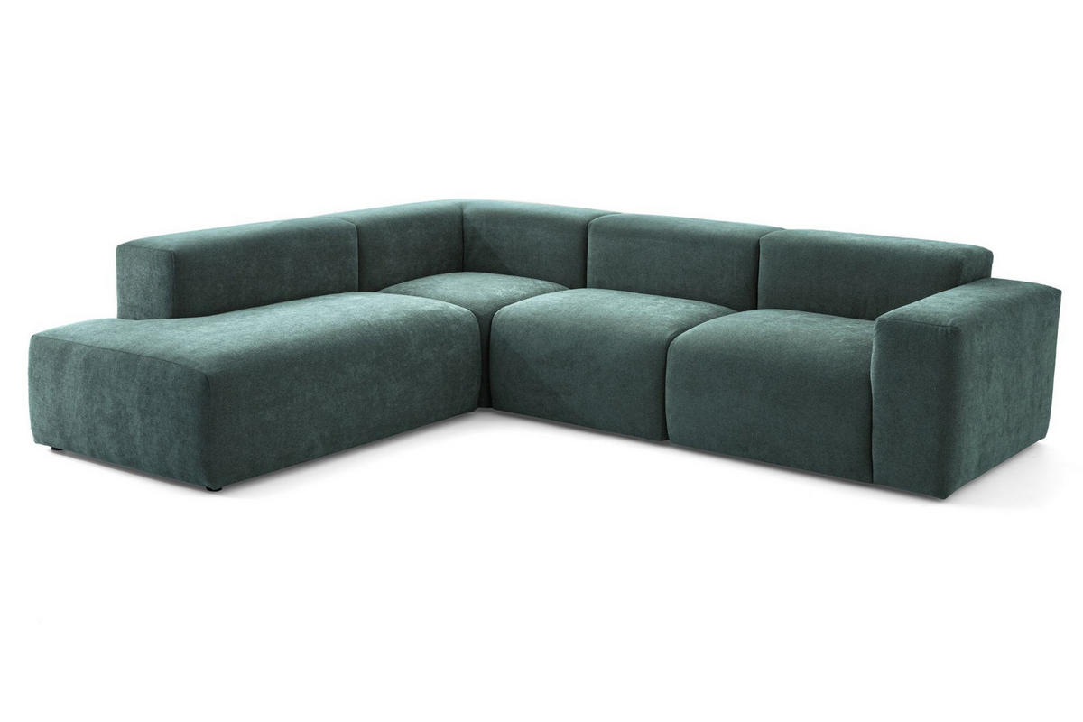 4-SITZER modulares Ecksofa HEAVEN SET 2 Links, Breite 300 cm Webstoff Dunkelgrün - Dunkelgrün/Schwarz, Holz/Kunststoff (300/245cm) - Muffo