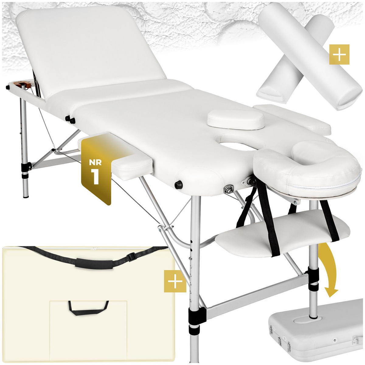 MASSAGELIEGE 3 Zonen, 210 x 95 x 89 cm, weiß - Weiß, Metall (95/89/210cm) - tectake
