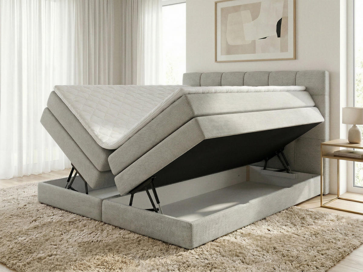 BOXSPRINGBETT Best Max - 160x200 - dunkelgrau (Inari 94) - Dunkelgrau/Schwarz, Holz/Holzwerkstoff (160/200cm) - Sofnet
