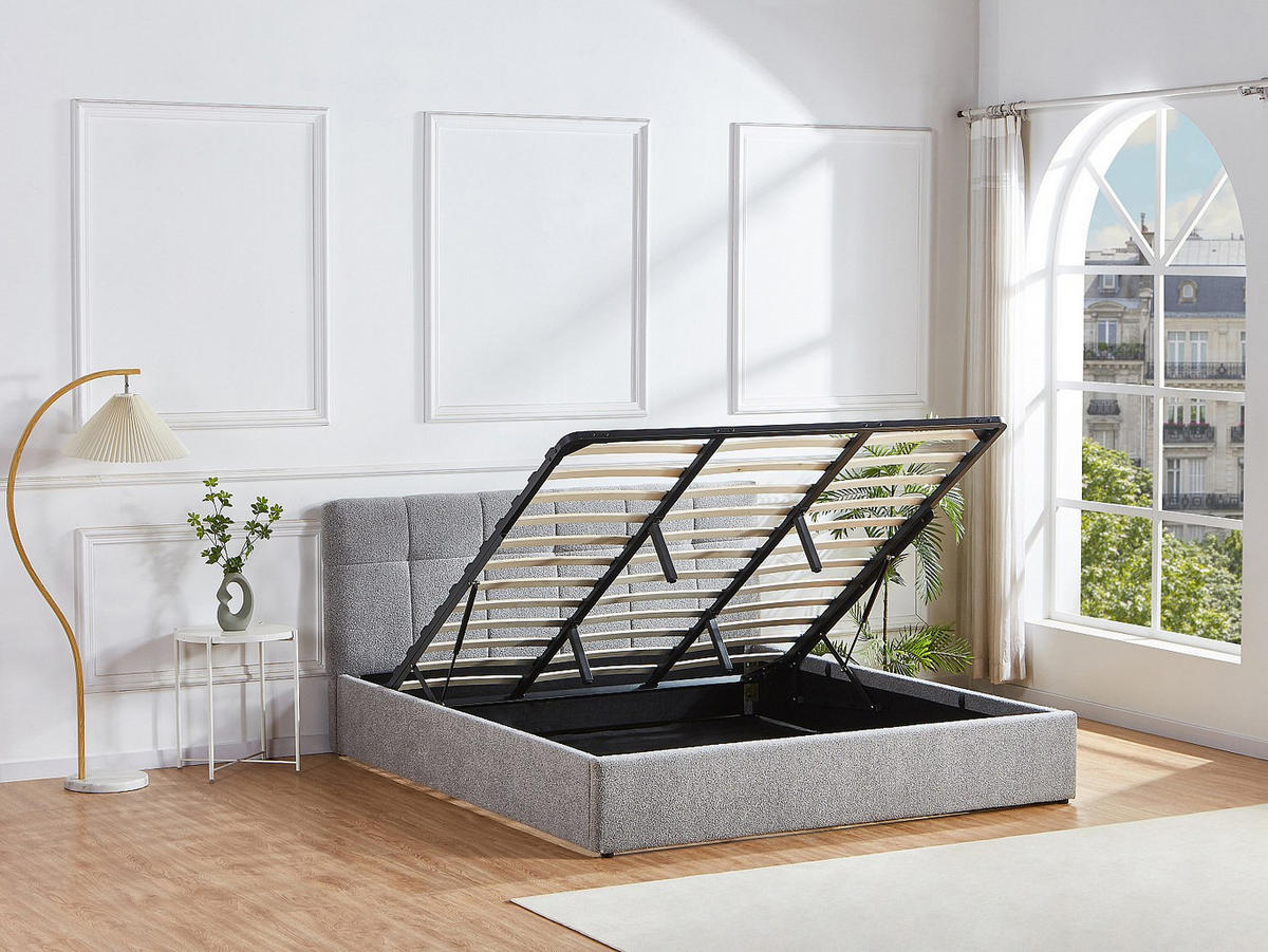 BETT mit Bettkasten - 2 Personen - stoff - grau Maziri - Grau, Textil (180/200cm) - Vente-Unique