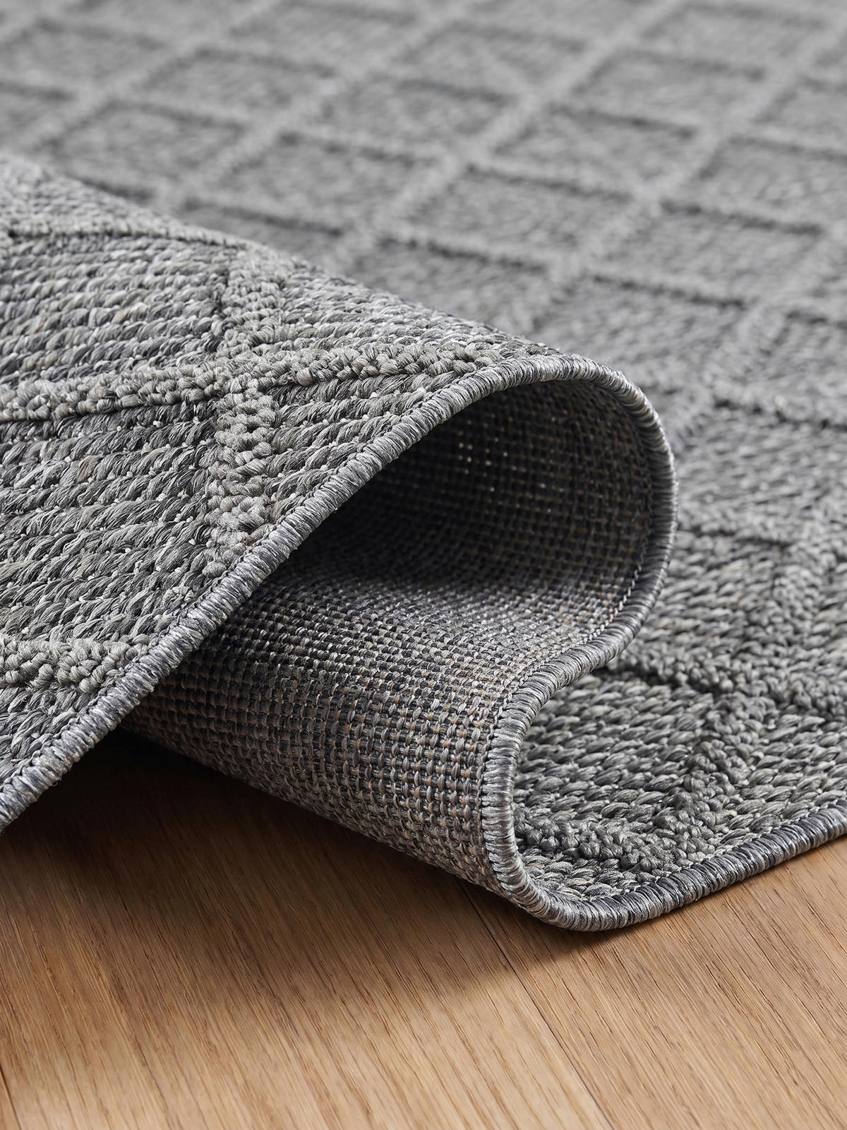TEPPICH Outdoor IMST in Grau, mit Rautenmuster, 80 x 250 cm - Grau, Textil (250/80cm) - KADIMA DESIGN