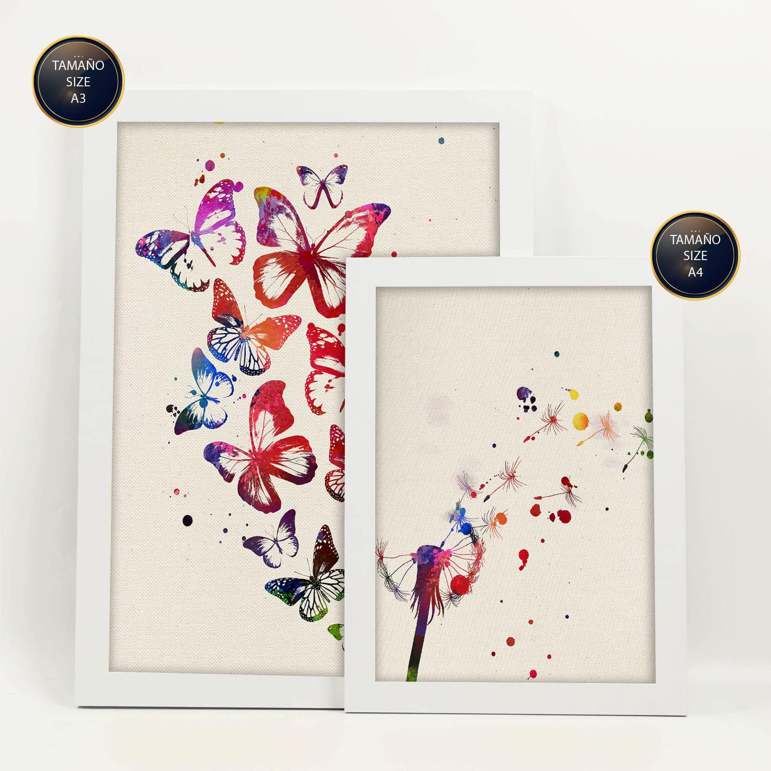 POSTER Set Mit 6 Natur Illustrationen Im Aquarell Stil Von Pflanzen, Blumen, Schmetterlingen Und Vögeln Innenarchitektur A3 & A4 Weißer Rahmen - Weiß, Papier (29/3cm) - Nacnic