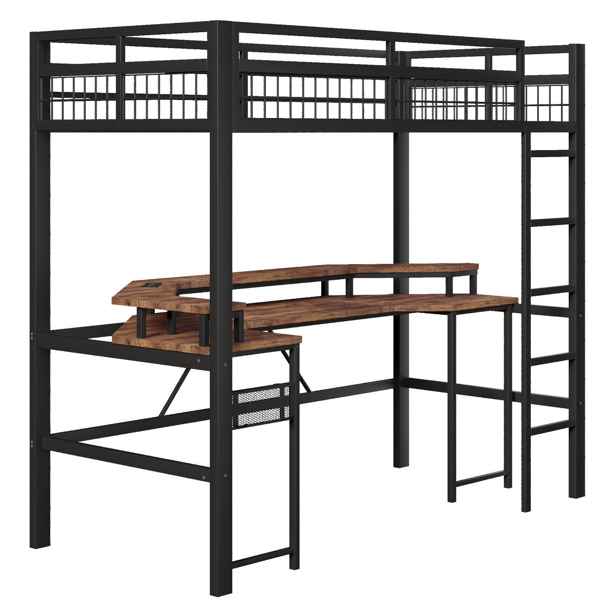 HOCHBETT 90/200 cm Schwarz aus Metall und MDF mit Schreibtisch - Schwarz, Metall (90/200cm) - OKMYHOME