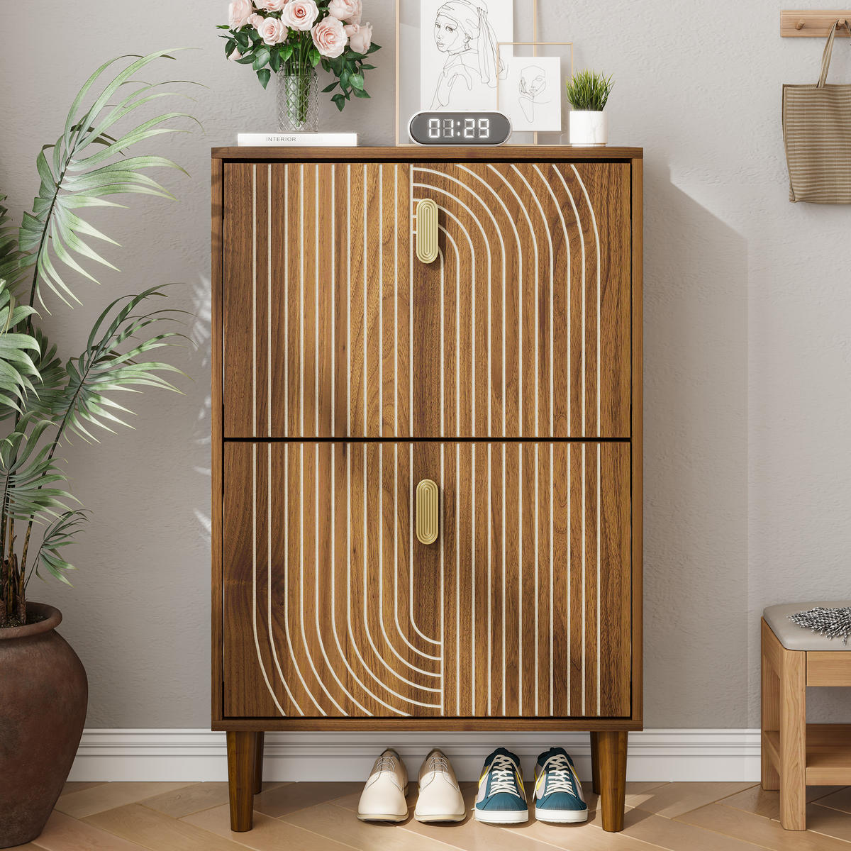 SCHUHSCHRANK 60 cm Braun mit 2 Klapptüren und verstellbaren Einlegeböden - Braun, Holzwerkstoff (60/96/24cm) - Flora Grace