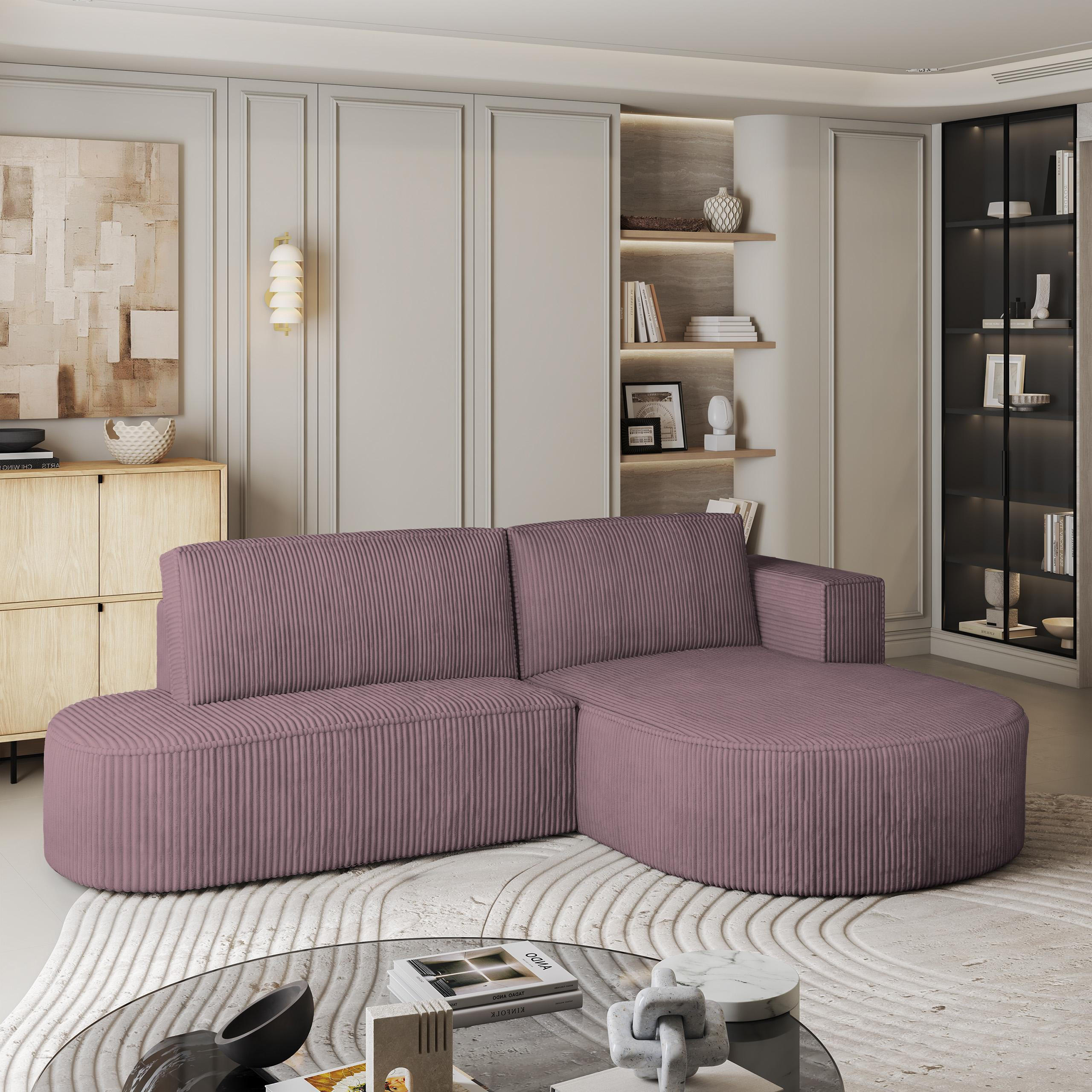 ECKSOFA CORTIO P R-S Lila Kordstoff mit Schlaffunktion - Lila, Holz (265/174cm) - MASSENO