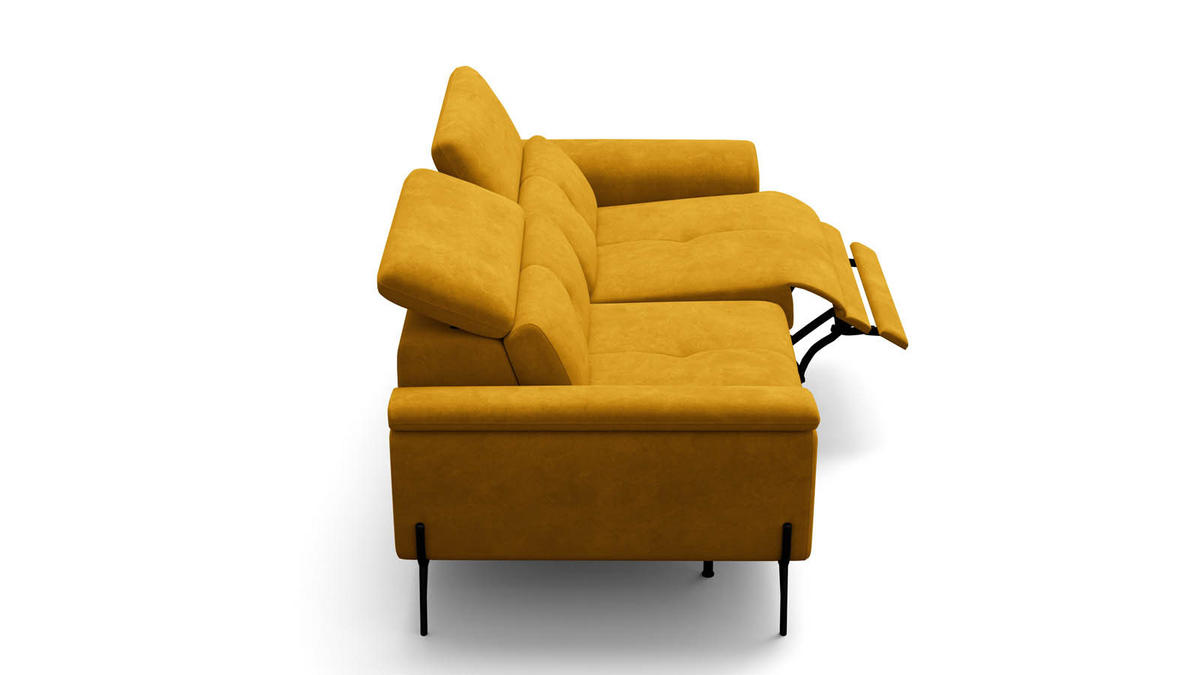 SOFA RELAX AVENA 3-Sitzer, gelber Veloursstoff - Gelb/Schwarz, Holz/Textil (204/80/108cm) - Wozimo