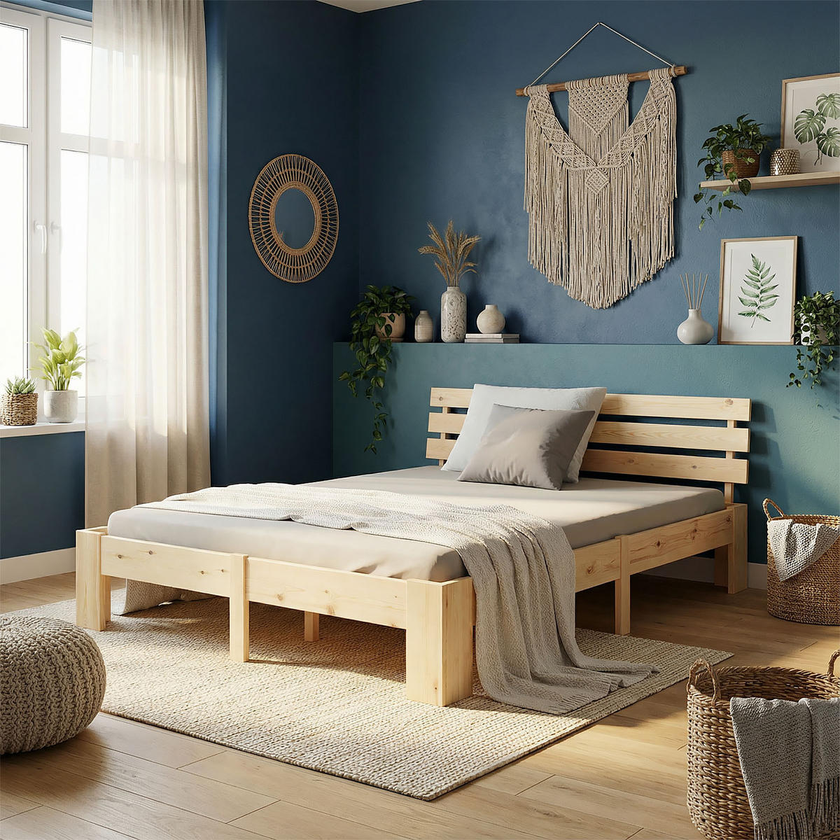HOLZBETT Natur 180/200 cm Jugendbett mit Federkernmatratze - Naturfarben, Holz (180/200cm) - Homestyle4u